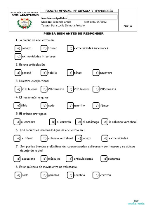 examen ciencia tecnologia marzo 2022. Ficha interactiva | TopWorksheets