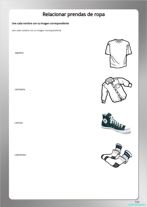Relacionar prendas de ropa. Ficha interactiva | TopWorksheets