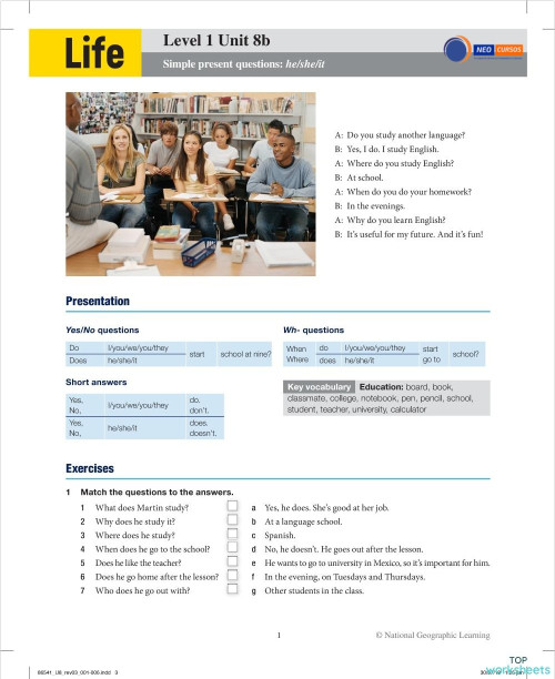 Neo Cursos Life 1 Unit 8b. Interactive worksheet | TopWorksheets