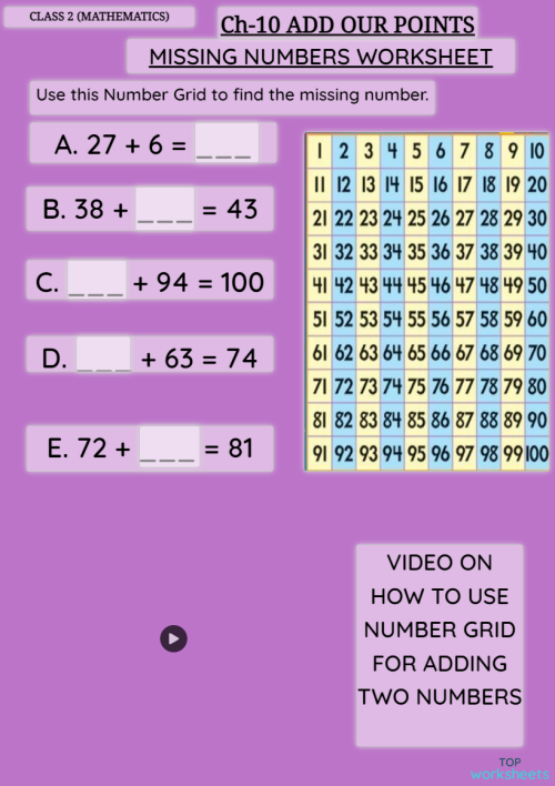 class 2 math ch 10 missing number worksheet interactive worksheet topworksheets