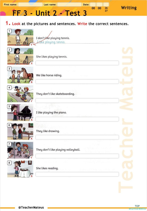 FF 3 - Unit 2 - Test 3 - Writing. Interactive worksheet | TopWorksheets