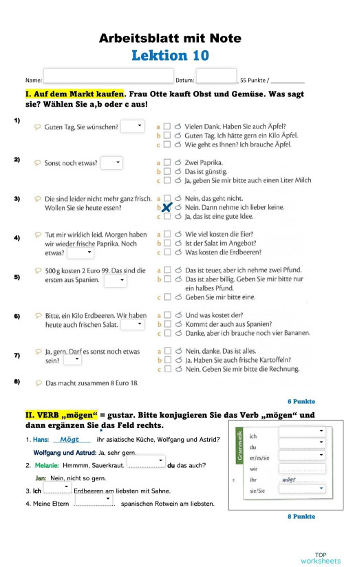 Arbeitsblatt Lektionen 10 und 11. Interaktives Arbeitsblatt | TopWorksheets
