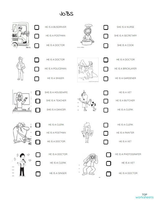 Jobs worksheet. Interactive worksheet | TopWorksheets