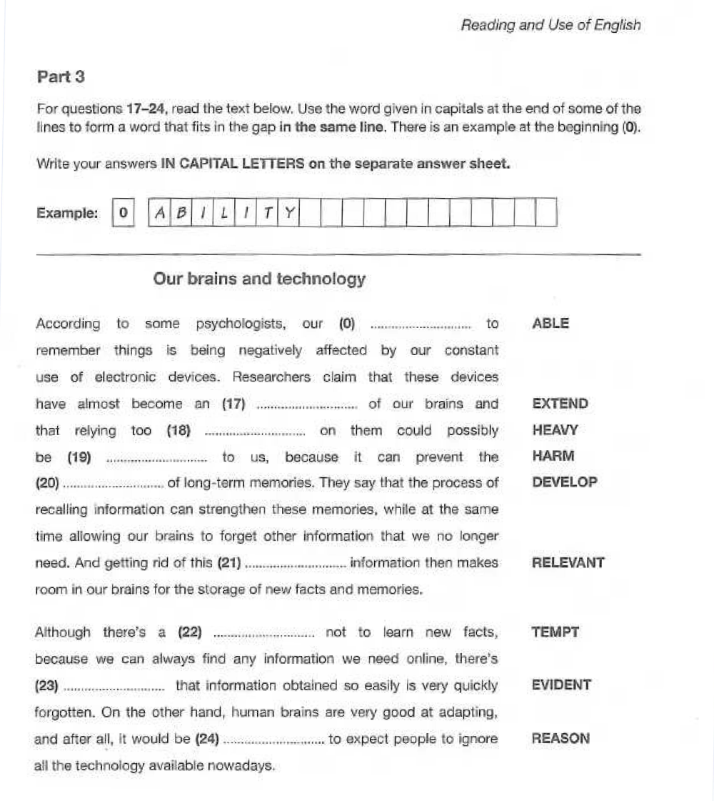 B2 FIRST (4 2021) READING & USE OF ENGLISH PART 3. Interactive ...