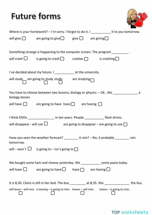 Future forms. Interactive worksheet TopWorksheets