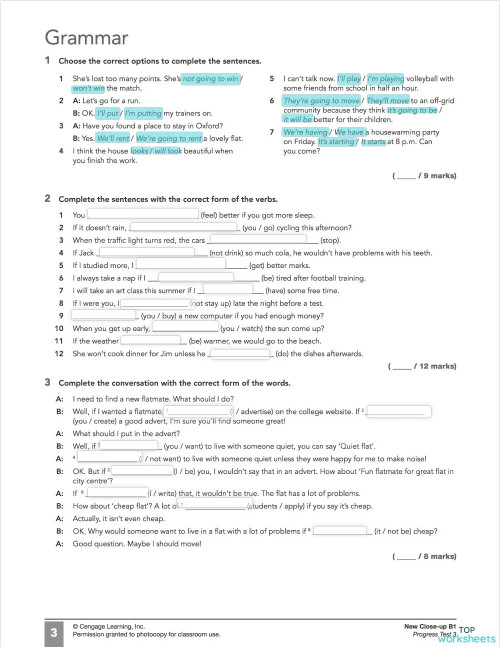 Close-Up B1 Grammar Progress Test 3 Units 5&6. Interactive worksheet ...