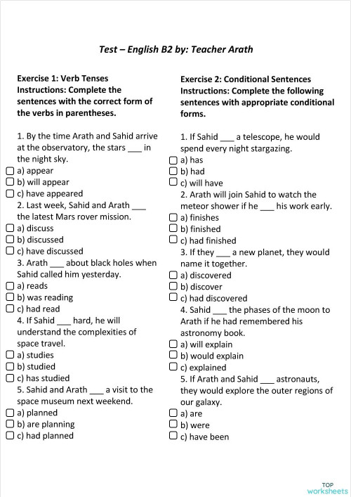 B2 English exercises - Grammar. Interactive worksheet | TopWorksheets