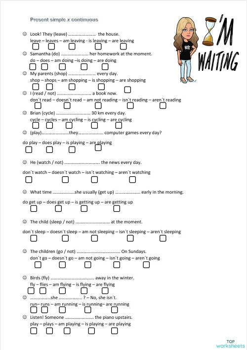 Present simple and continuous 8. Interactive worksheet | TopWorksheets