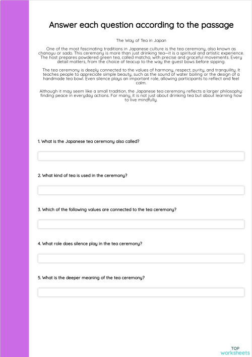 Answer each question according to the passage. Interactive worksheet ...