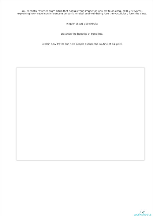 travelling (writing). Interactive worksheet | TopWorksheets