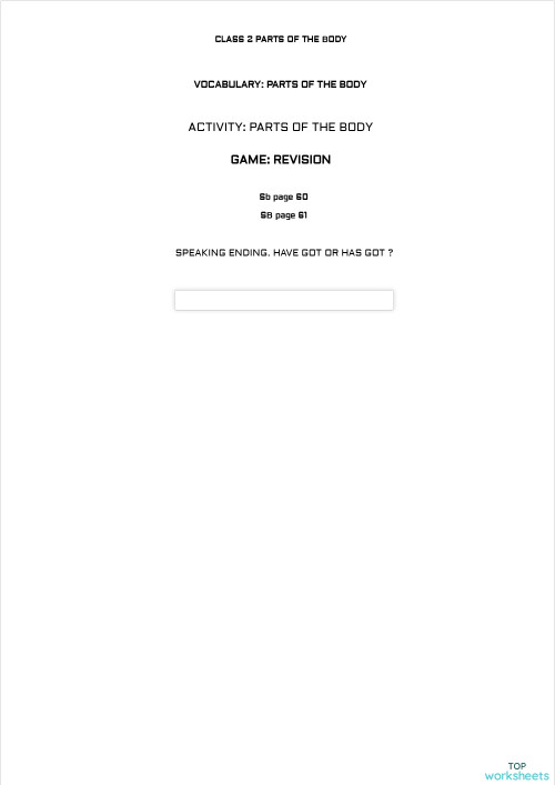 CLASS 2 PARTS OF THE BODY. Interactive worksheet | TopWorksheets