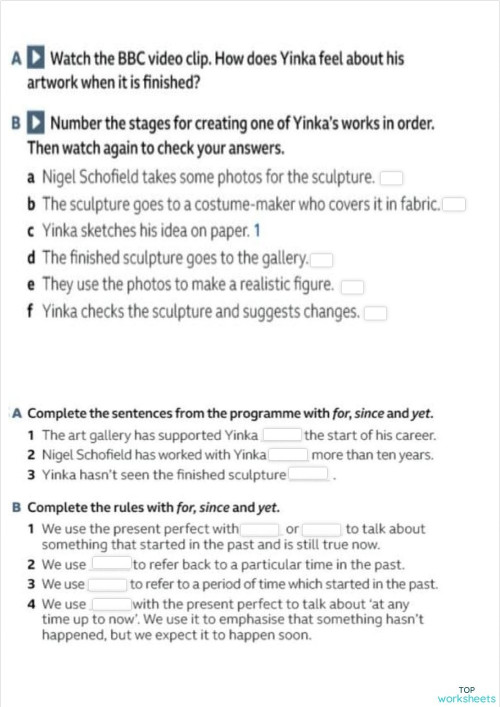 A work art: video activities. Ficha interactiva | TopWorksheets