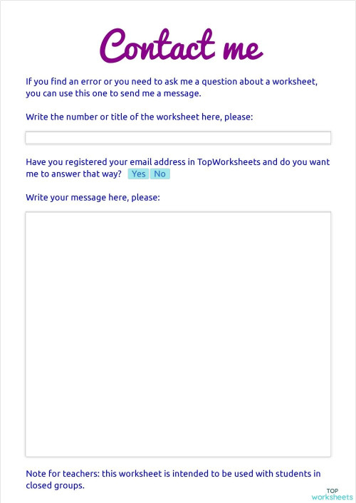 Contact me (students). Interactive worksheet TopWorksheets