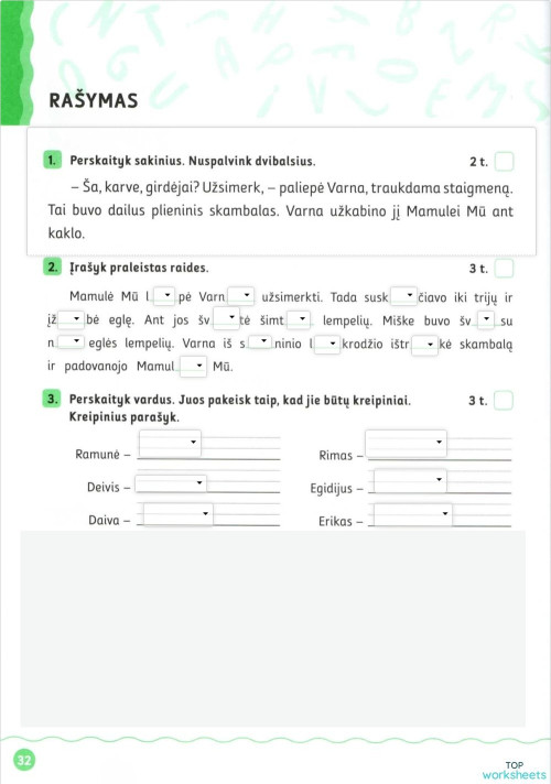 2 klasė: interactive worksheets and online exercises | TopWorksheets