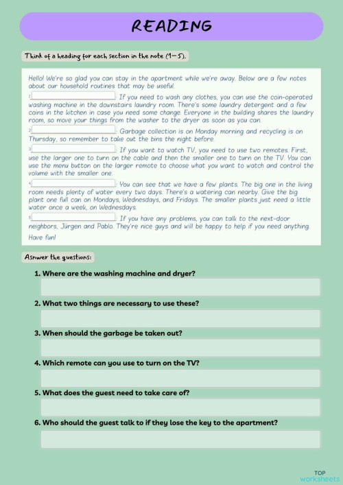 READING ACTIVITY UNIT 4 LESSON E. Interactive worksheet TopWorksheets