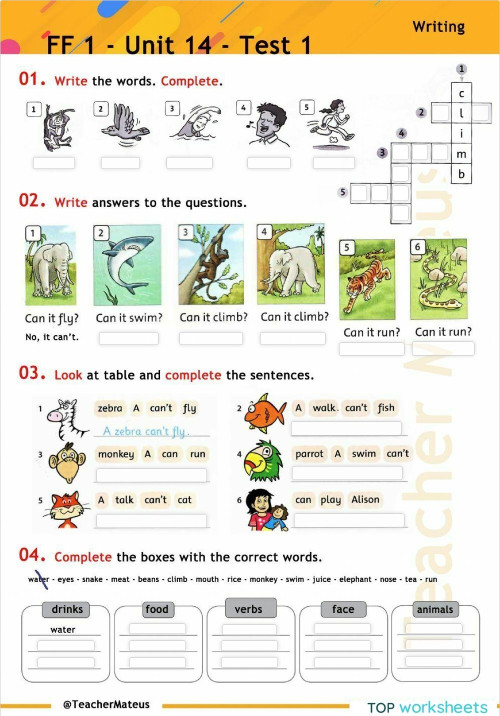 FF 1 - Unit 14 - Test 1 - Writing. Interactive worksheet | TopWorksheets