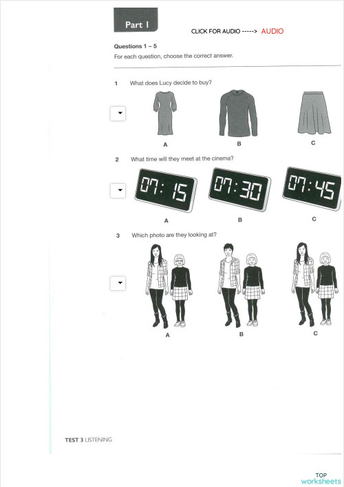 Key For Schools A2 Listening 3 Interactive Worksheet Topworksheets