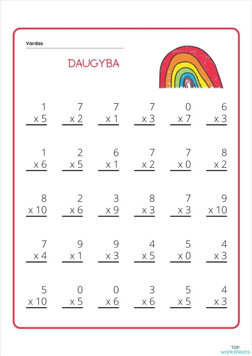 Daugyba: interactive worksheets and online exercises | TopWorksheets