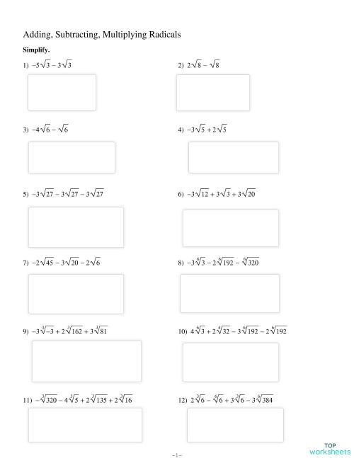 Operations with Radicals. Interactive worksheet TopWorksheets