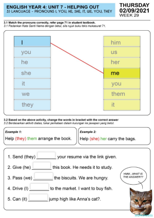 eng year 4 unit 7 helping out pronouns excercise interactive worksheet topworksheets