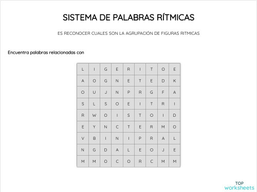 SISTEMA DE PALABRAS RÍTMICAS. Ficha interactiva | TopWorksheets