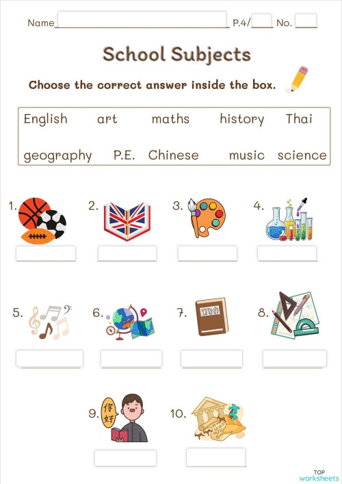 School Subjects. Interactive worksheet | TopWorksheets