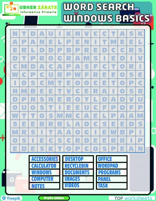 Word Search Windows Basics. Interactive worksheet | TopWorksheets