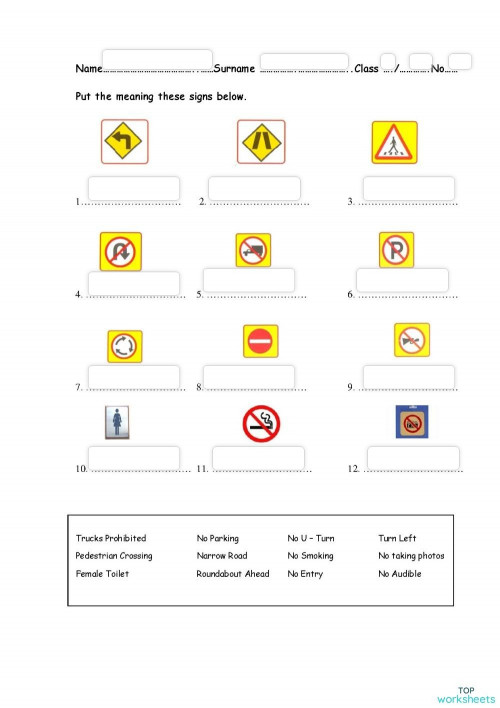 meaning signs. Interactive worksheet | TopWorksheets