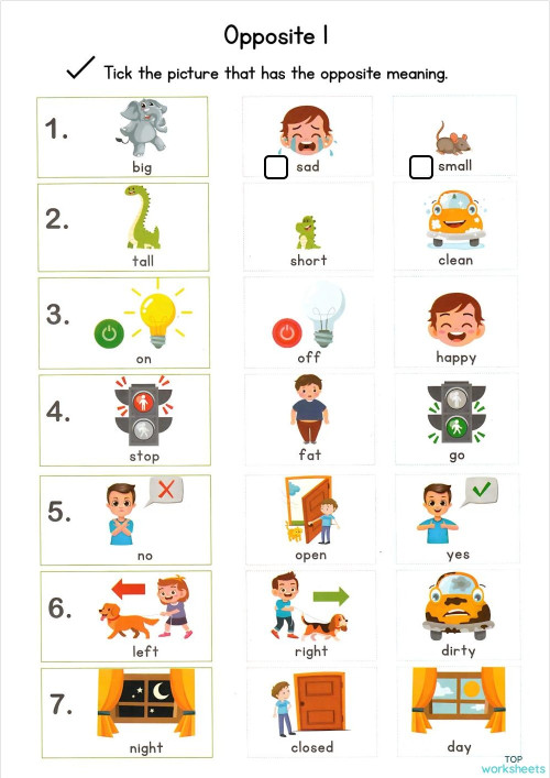 Opposite: interactive worksheets and online exercises | TopWorksheets