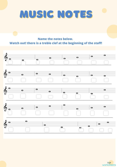 Music note names. Interactive worksheet TopWorksheets