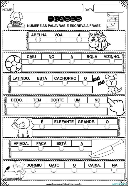 ENUMERE AS PALAVRAS E ESCREVA A FRASE. Ficha interativa | TopWorksheets