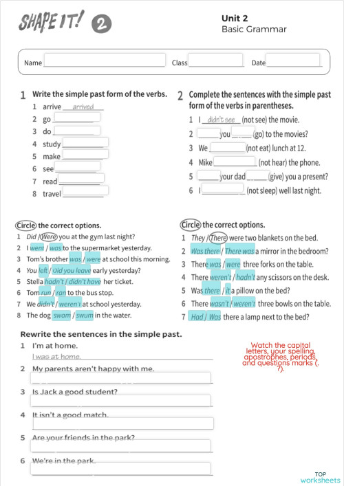 Homework 2 - Simple Past worksheet. Interactive worksheet | TopWorksheets