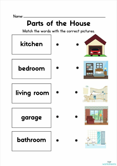 Colorful Illustrative Parts of the House English Worksheet. Ficha ...