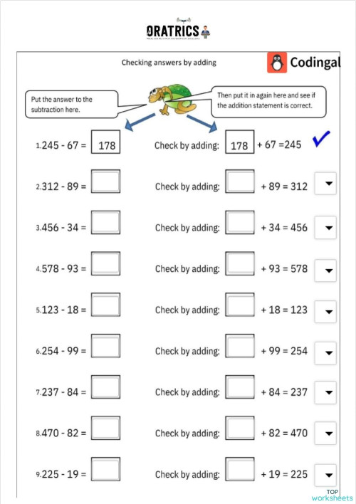 Subtraction III. Interactive worksheet | TopWorksheets