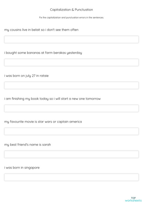 Capitalization & Punctuation. Interactive worksheet | TopWorksheets