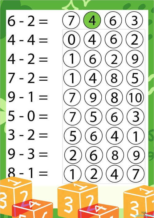 Ficha Educativa Con Restas Faciles Aprender Contando Math Station