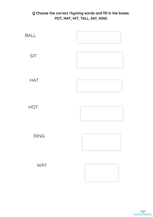RHYMING WORDS. Interactive worksheet | TopWorksheets