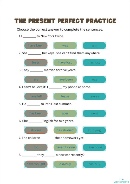 PresentPerfecTense. Interactive worksheet | TopWorksheets