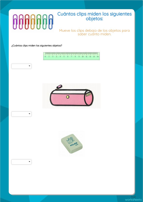 Cuántos clips miden los siguientes objetos:. Ficha interactiva ...