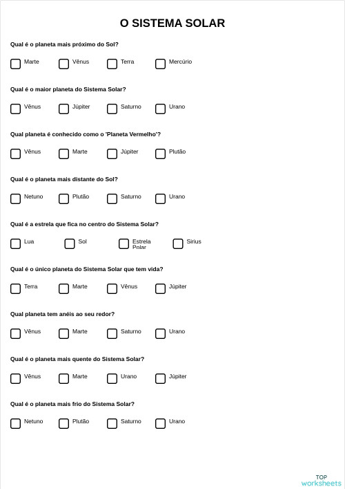 O SISTEMA SOLAR. Ficha interativa | TopWorksheets