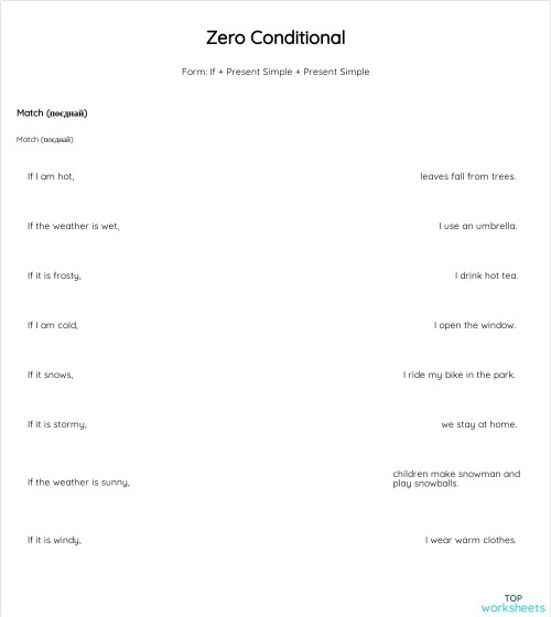 Zero Conditional. Interactive worksheet | TopWorksheets