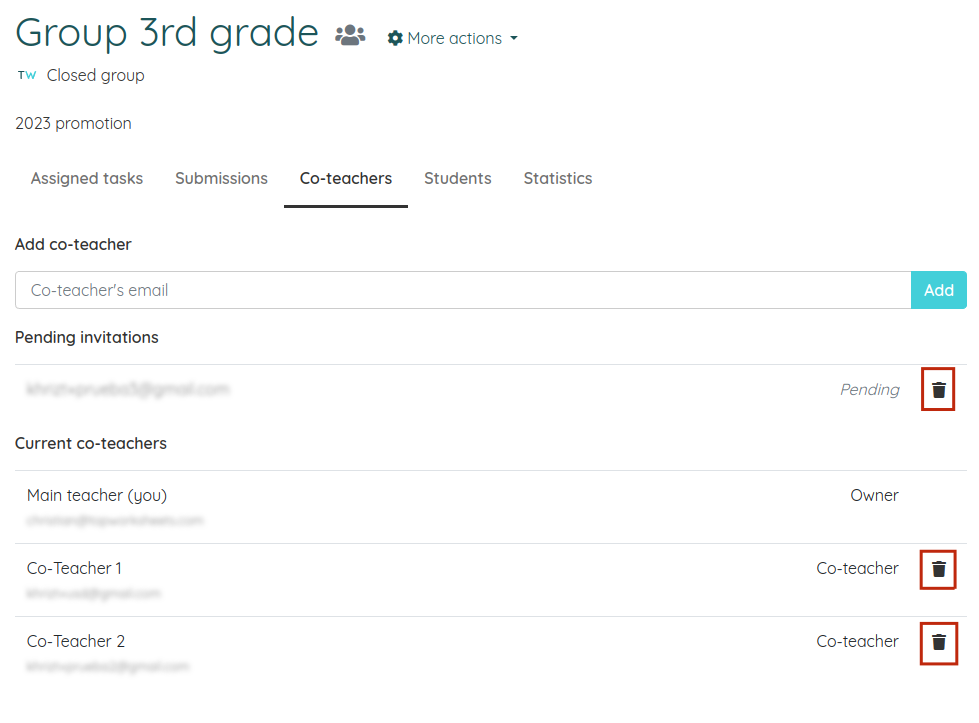 Remove co-teachers from group