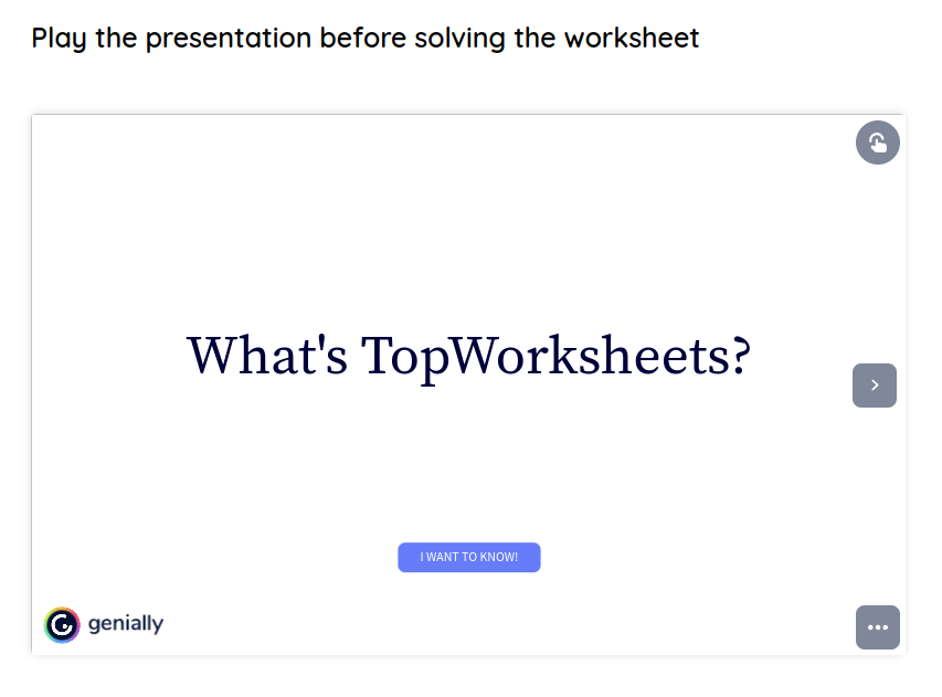 Worksheet with Genially presentation