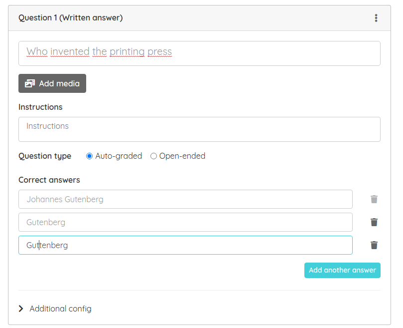 Auto graded written answer question