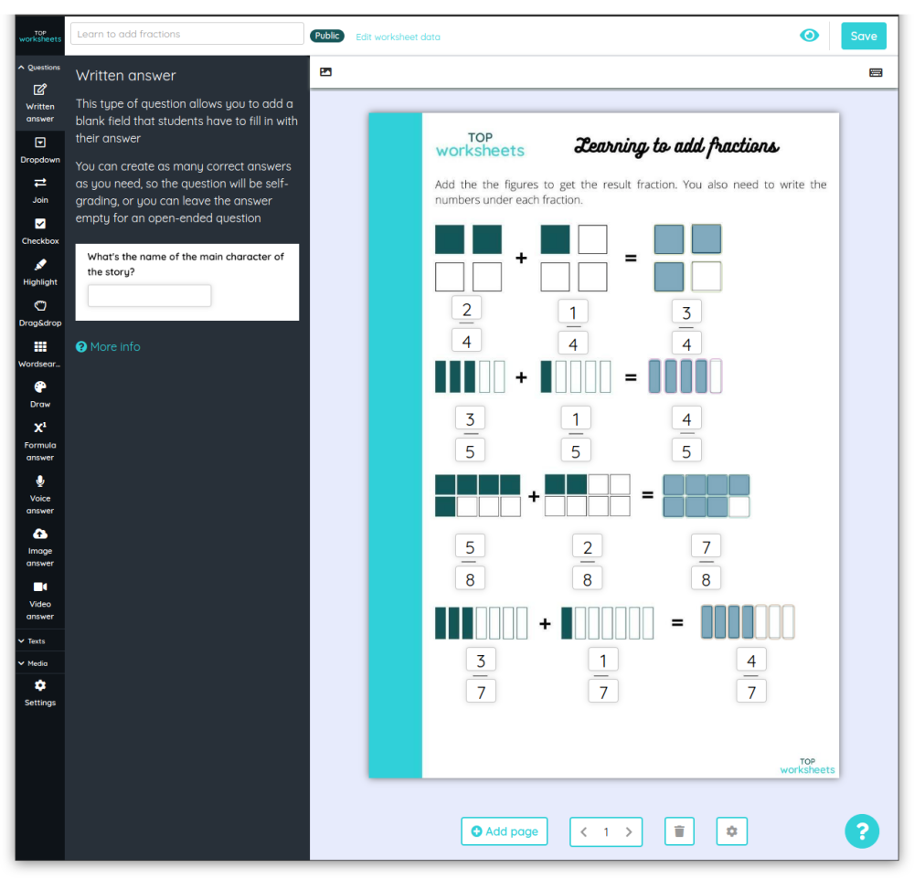 TopWorksheets' editor