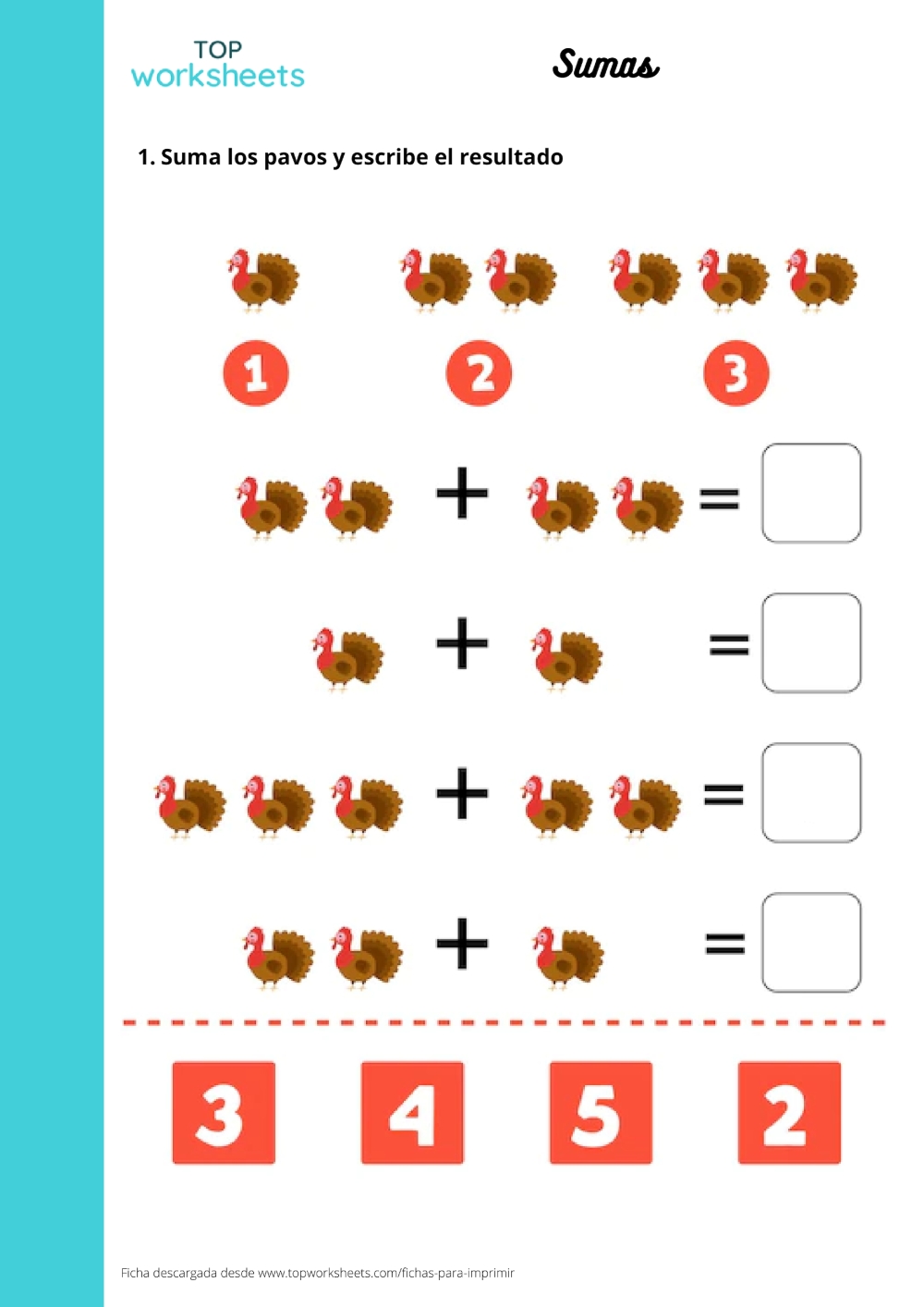 Sumas con dibujos, ficha para imprimir | TopWorksheets