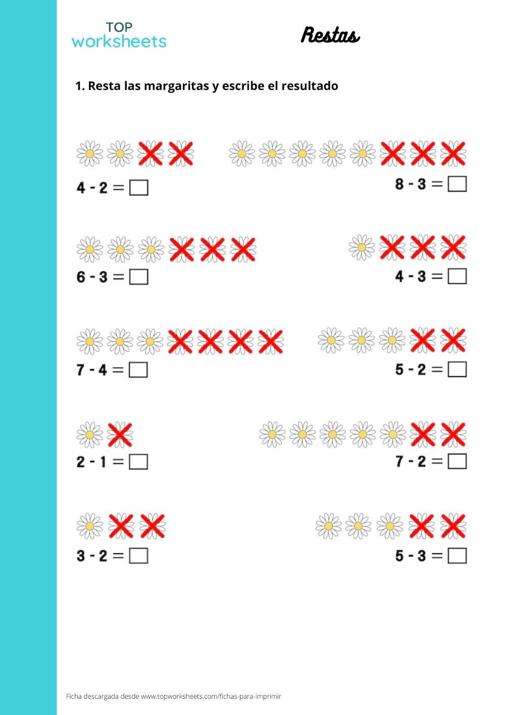 Resta con dibujos, ficha para imprimir | TopWorksheets resta-con-dibujos-ficha-para-imprimir-topworksheets
